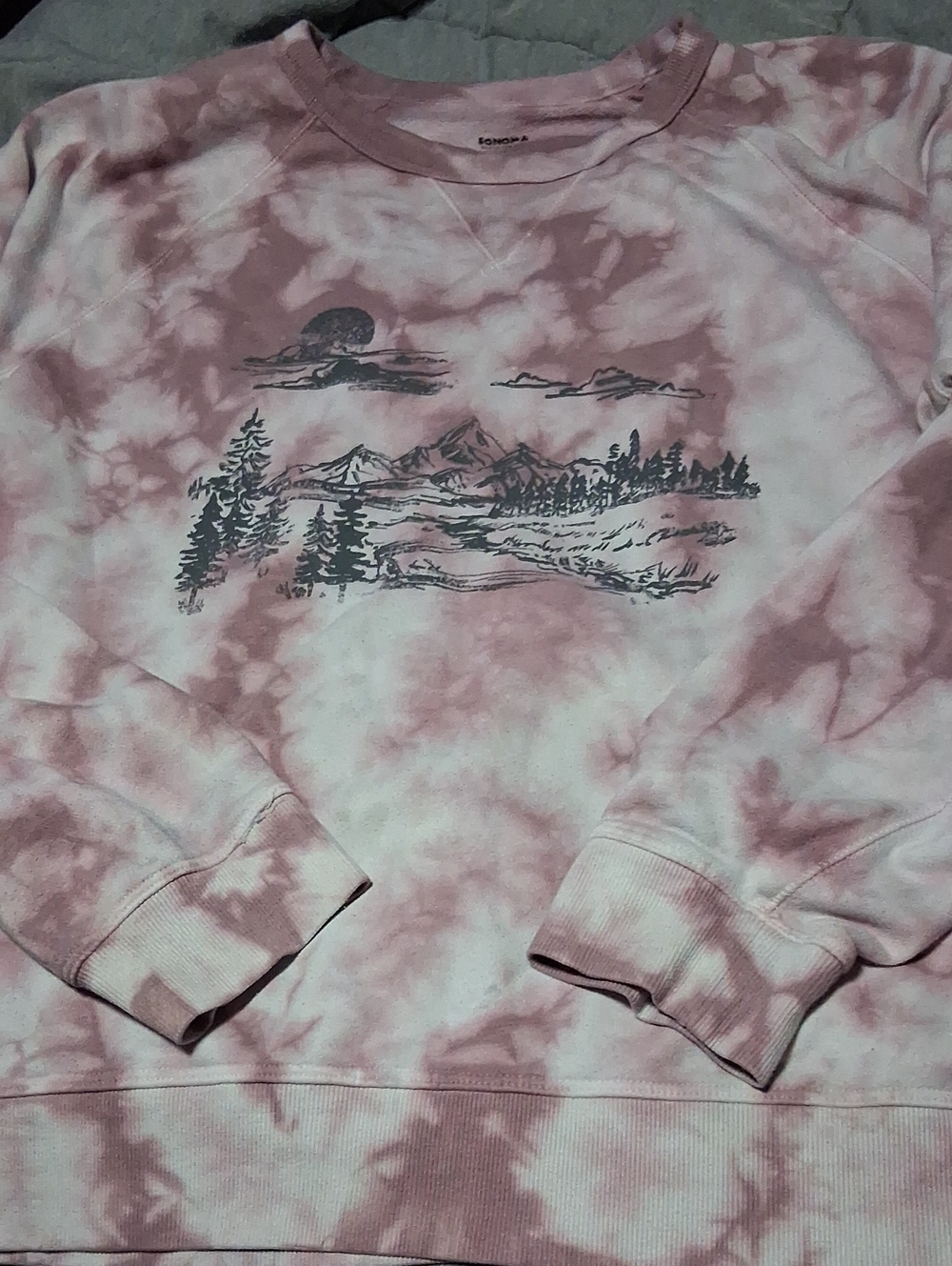 Sonoma Pink Tie-Dye Womens Sweatshirt with Mountain Graphic